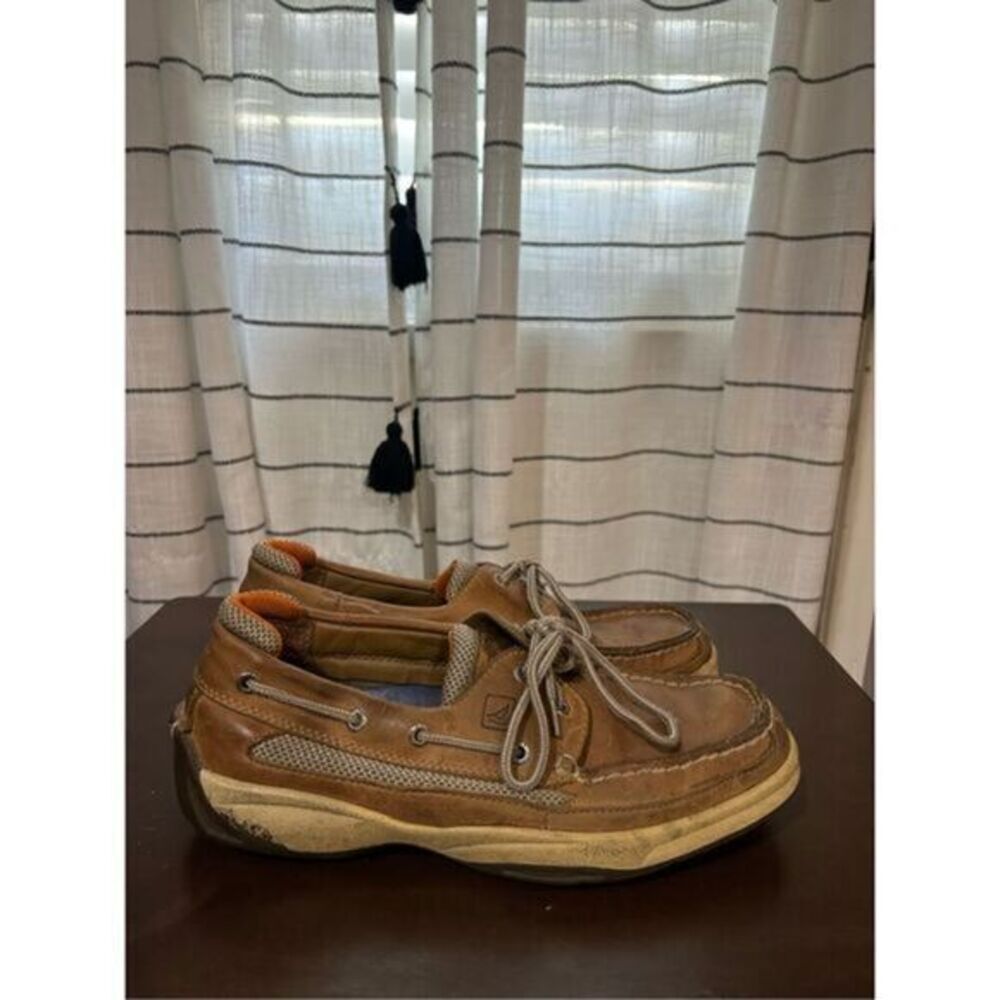 Sperry Men Lanyard Boat Shoe Nubuck Leather Tan Mesh 8.5 Cushioned Padded